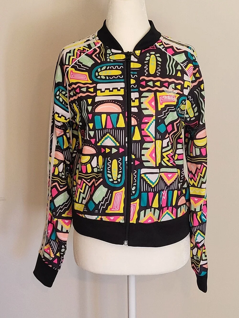 Adidas Cropped Track Jacket Youth L Bright Retro Colorblock 80s Streetwear